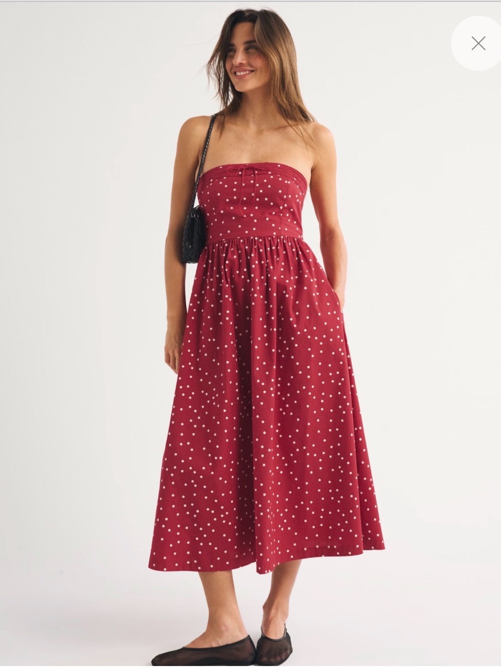Abercrombie Strapless Red Polka Dot Midi Dress